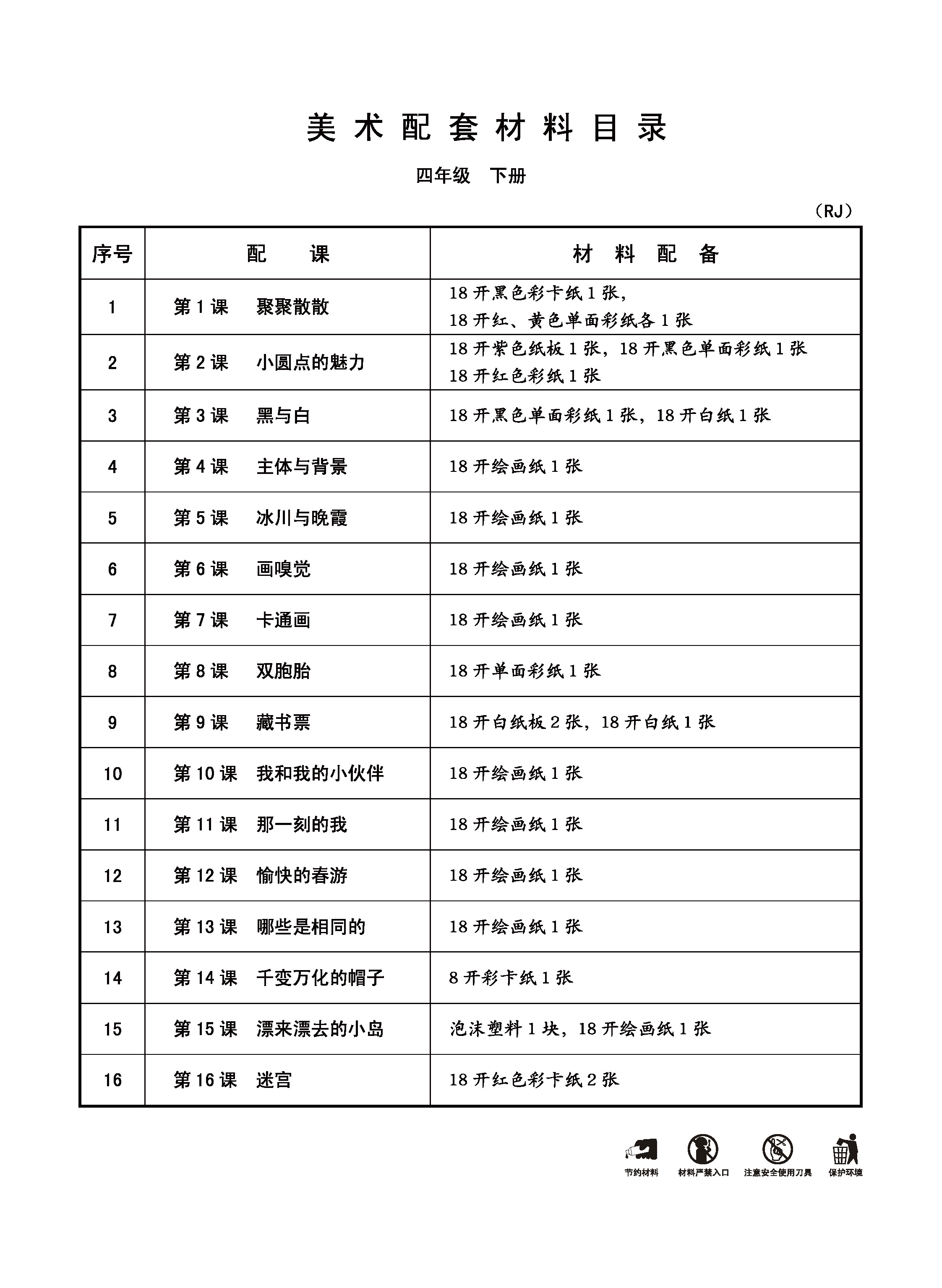义务教育课程标准实验教科书 小学美术材料 四年级 下册